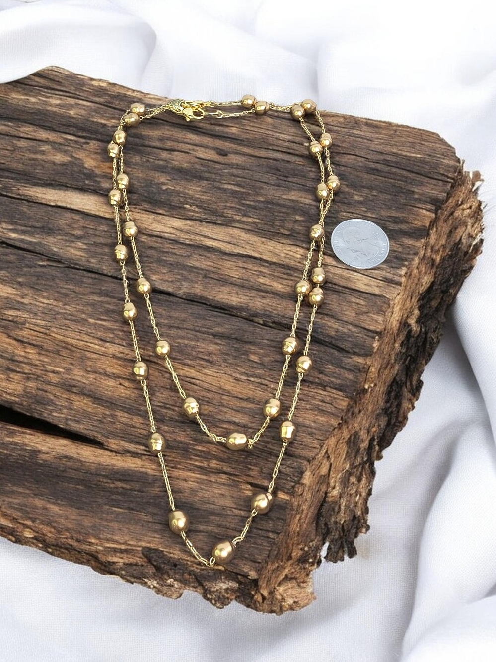 Vintage Avon Faux Gold Pearl Beaded Layered Necklace Set - Women Jewelry